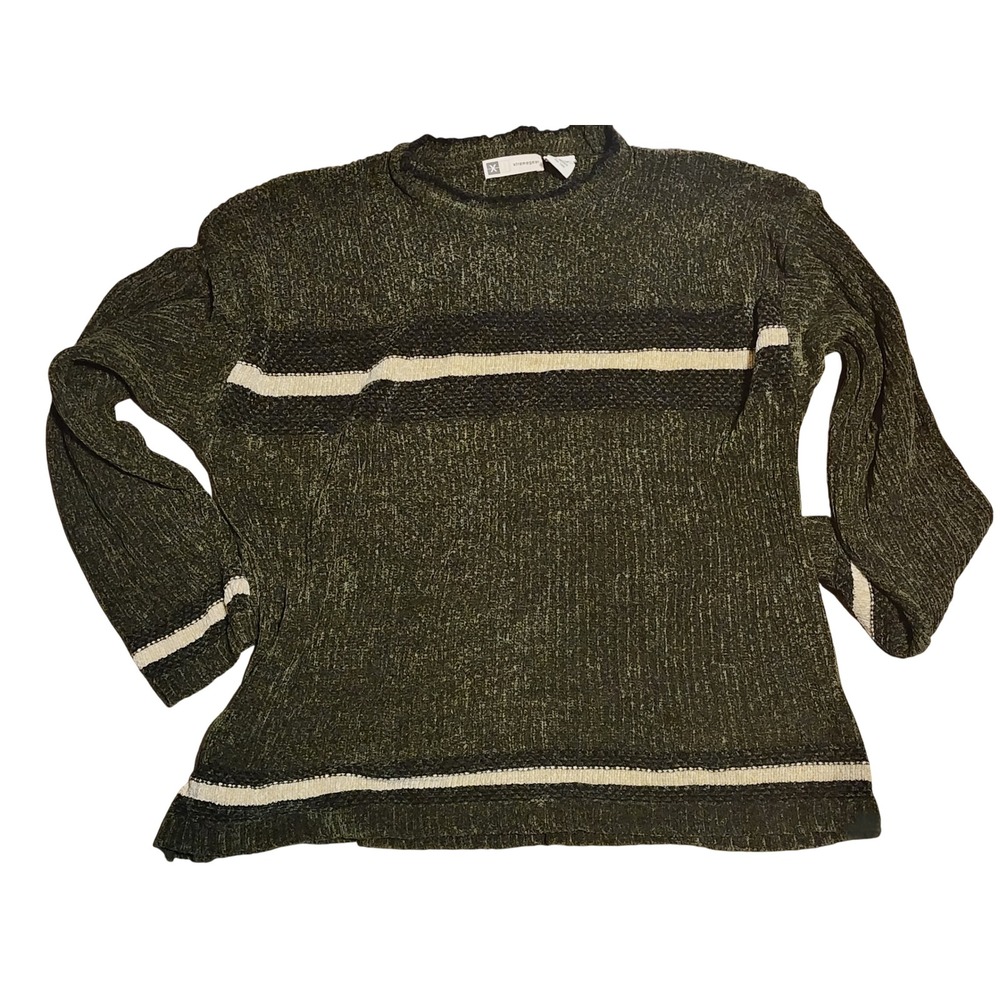 Vintage Xtremagear Green Chenille Striped Sweater Mens Large 90s Y2K Crew Neck